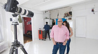 Rod Goodman photographing a client with makeup artist in Chelsea NYC photo studio